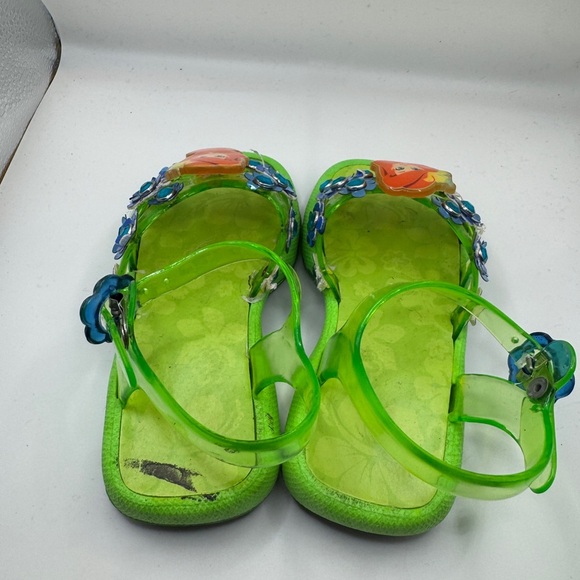 Disney The Little Mermaid Ariel Green Toddler 7/8 Jelly Sandals w Floral Accents - Picture 3 of 6